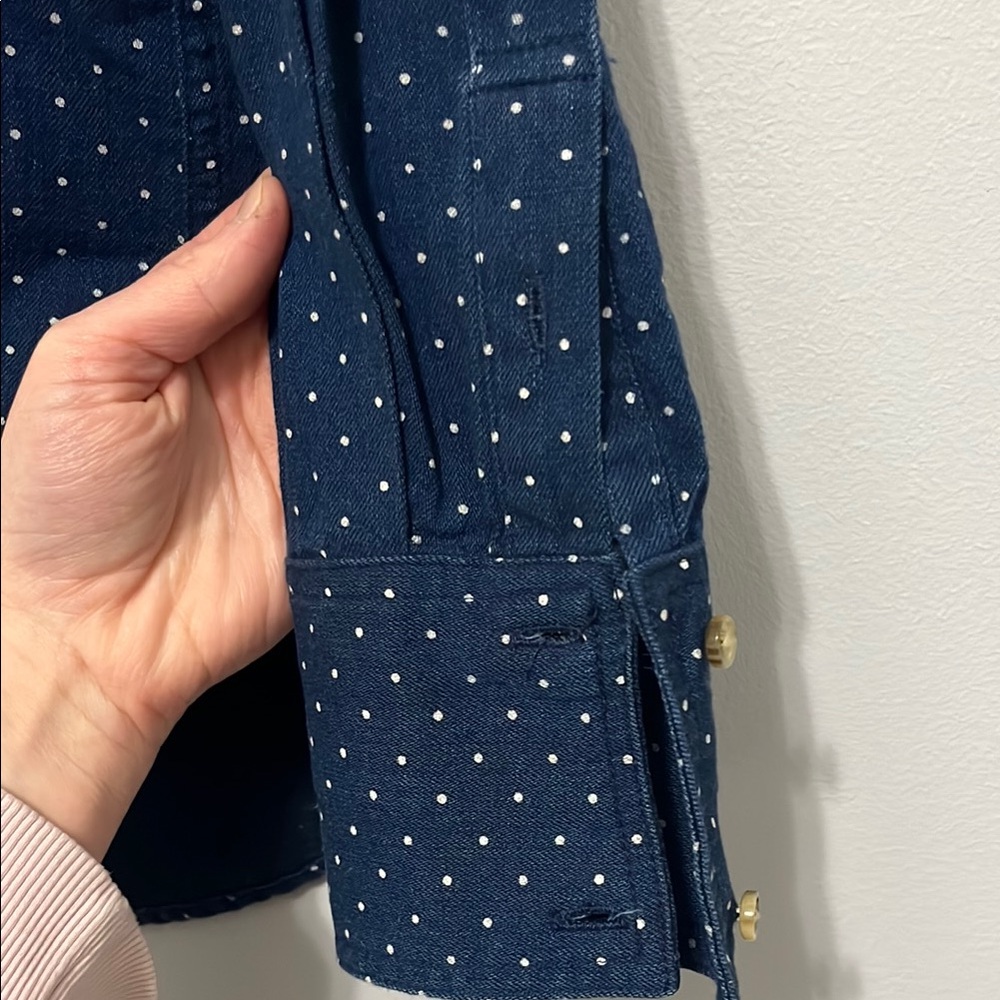 Free People Polka Dot Button-Up Shirt with sweater shoulders - Picture 4 of 8